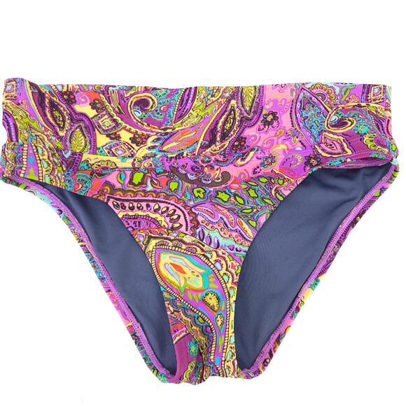 Victoria's Secret Bikini Bottom Swimsuit Size XS Purple Paisley, Foldover - Picture 2 of 6
